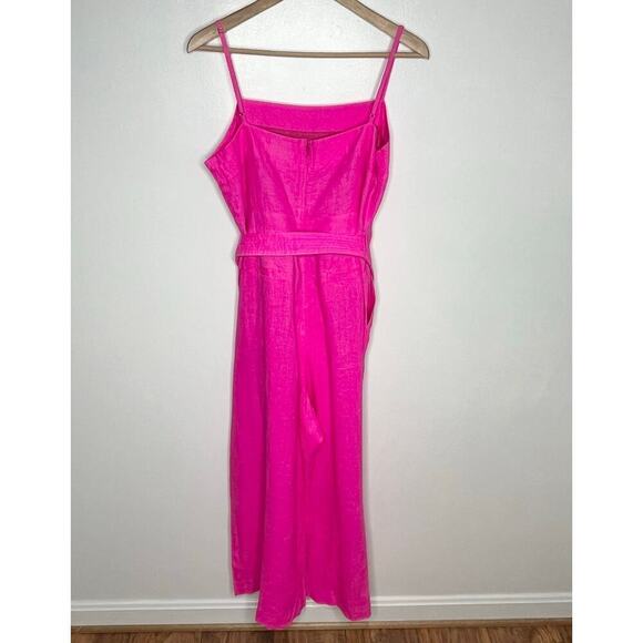 NWT! J.Crew Women Tie Waist Linen Jumpsuit size 16 Hot Pink Square Neck Wide Leg - Picture 12 of 13